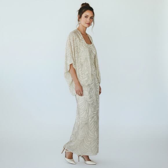 Pave New York Beverly Hills Silk Beaded Formal Gown Sz 6 Ivory Vintage Hong Kong - Picture 1 of 9